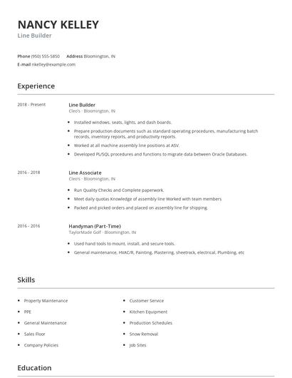 Line Builder Resume