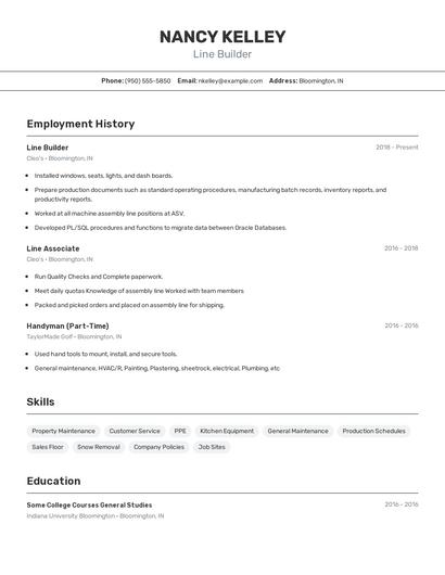 Line Builder Resume