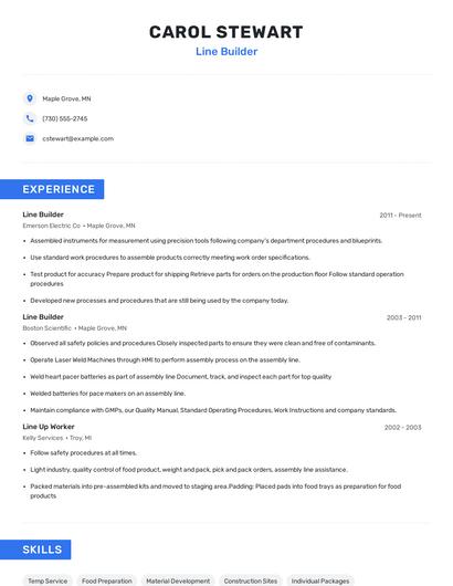Line Builder Resume