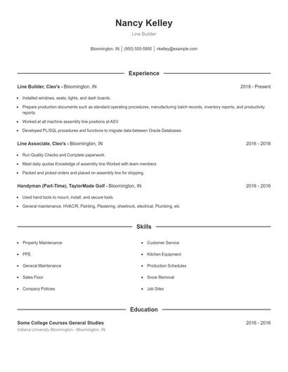 Line Builder Resume