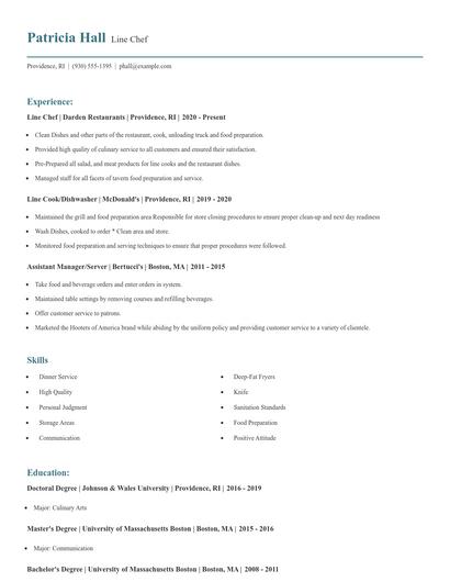 Line Chef Resume