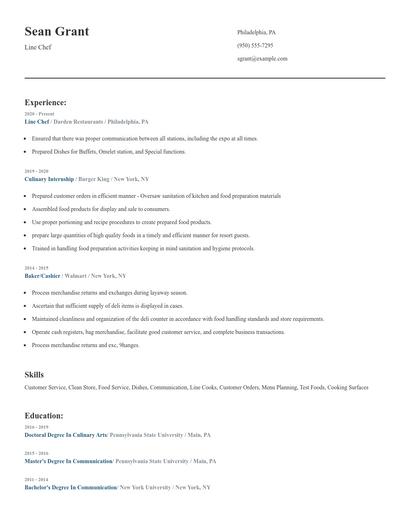 Line Chef Resume