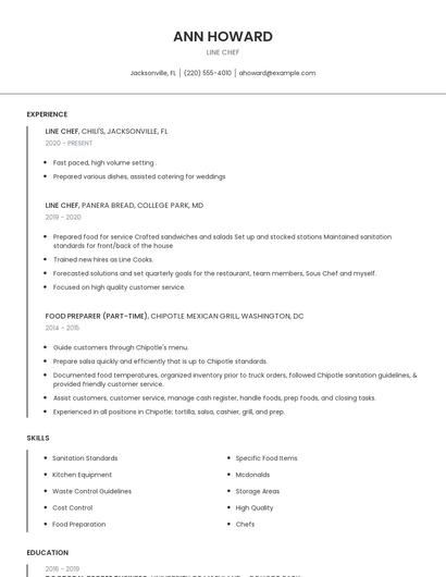 Line Chef Resume
