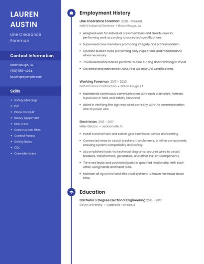 Line Clearance Foreman Resume