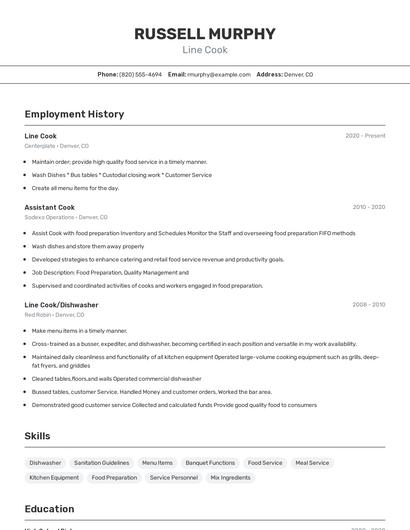 Line Cook Resume
