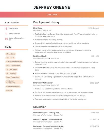 Line Cook Resume