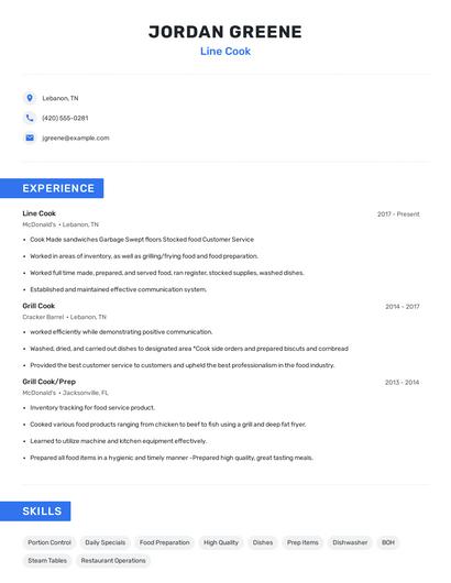 Line Cook Resume