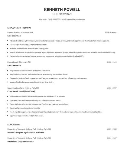 Line Crewman Resume