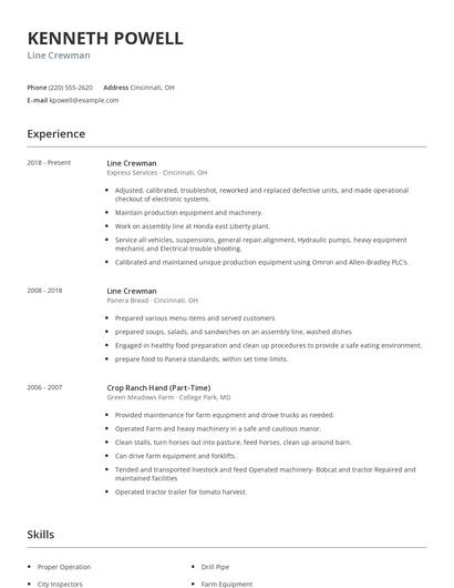 Line Crewman Resume