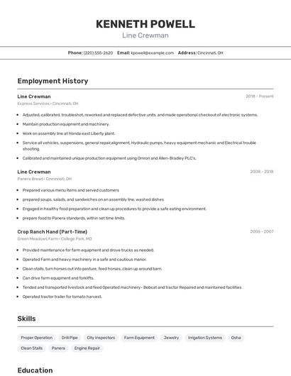 Line Crewman Resume