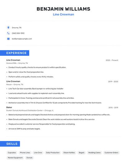 Line Crewman Resume