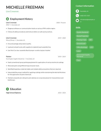Line Crewman Resume