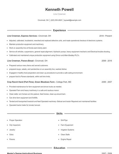 Line Crewman Resume