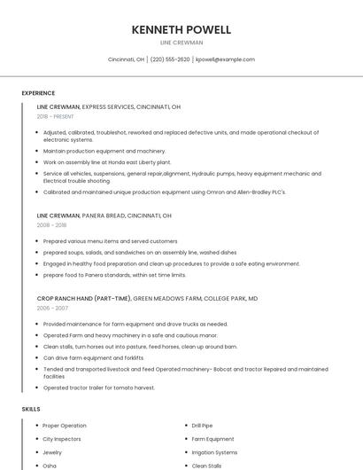 Line Crewman Resume