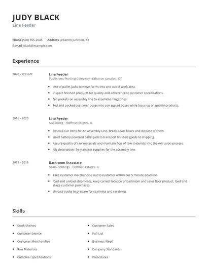 Line Feeder Resume