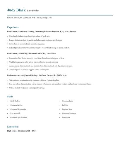 Line Feeder Resume