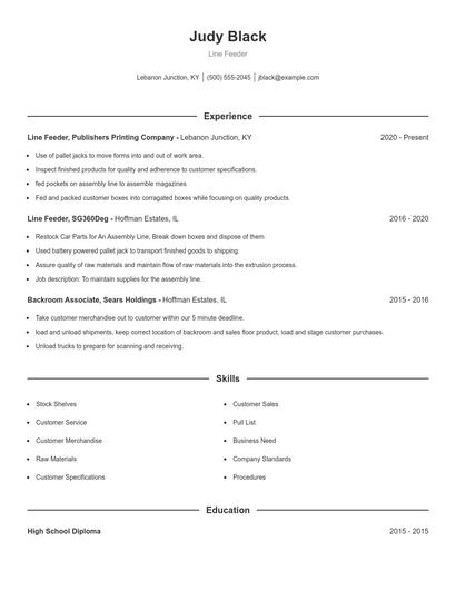 Line Feeder Resume
