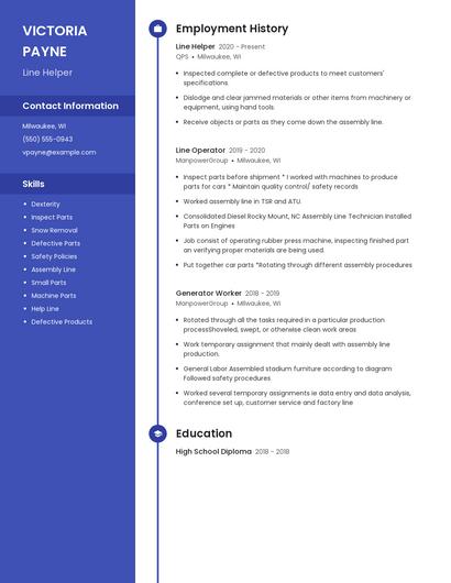 Line Helper Resume