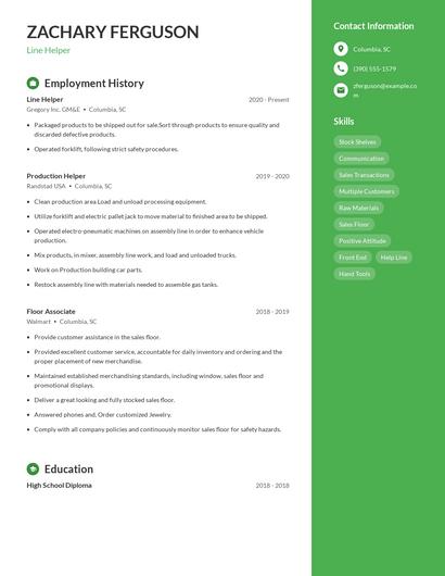 Line Helper Resume