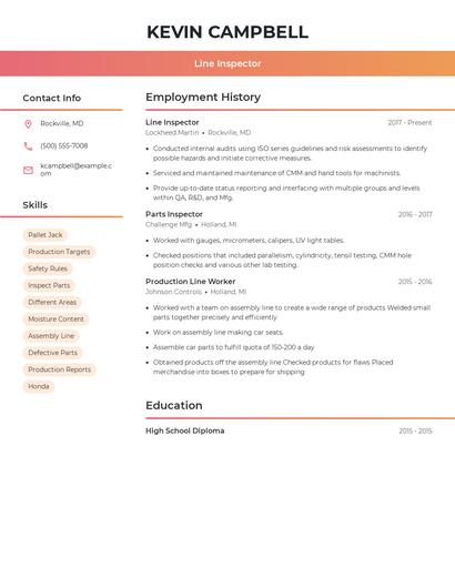 Line Inspector Resume