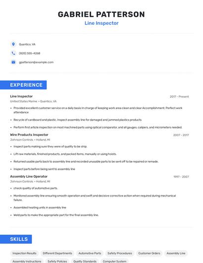 Line Inspector Resume