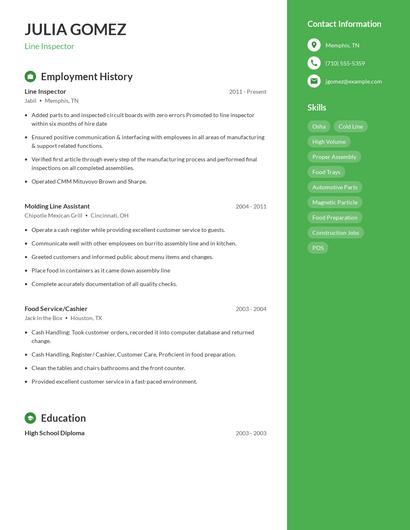 Line Inspector Resume