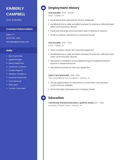 Line Installer Resume
