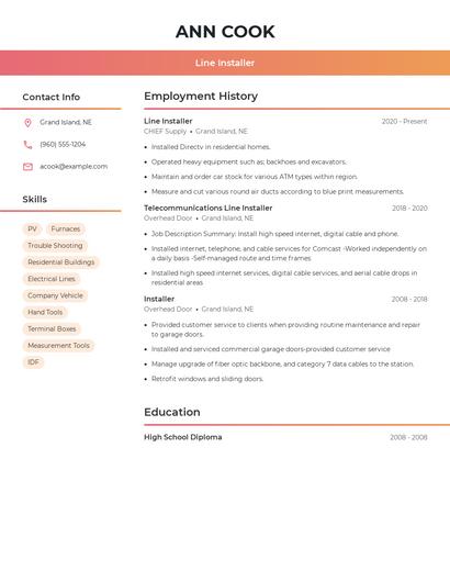 Line Installer Resume