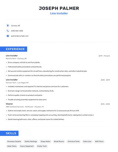 Line Installer Resume