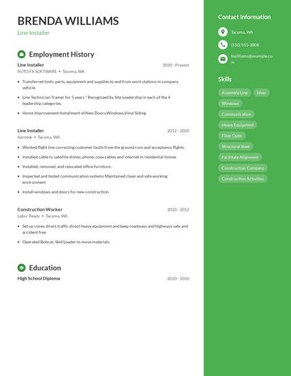 Line Installer Resume