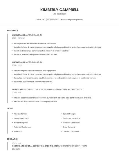 Line Installer Resume