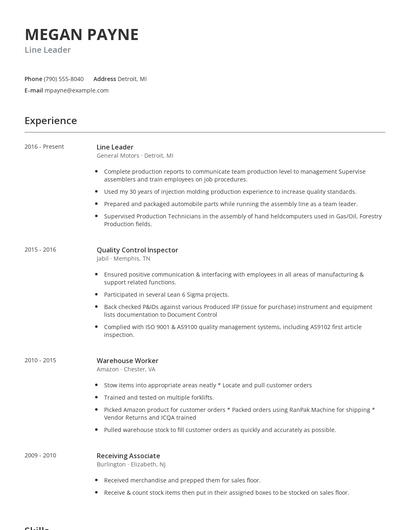 Line Leader Resume