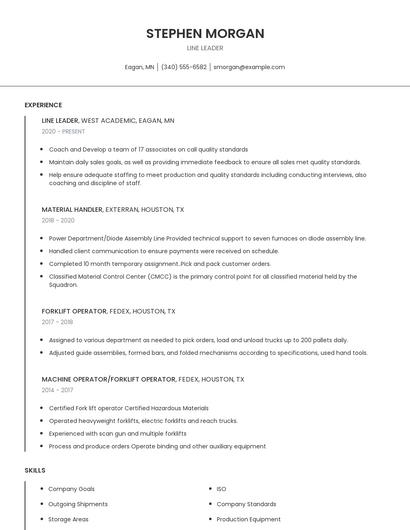Line Leader Resume