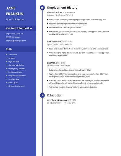 Line Maintainer Resume
