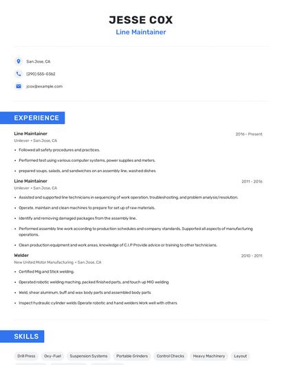 Line Maintainer Resume