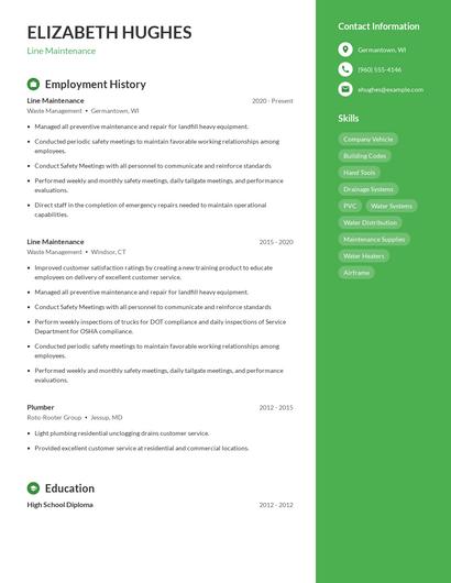 Line Maintenance Resume