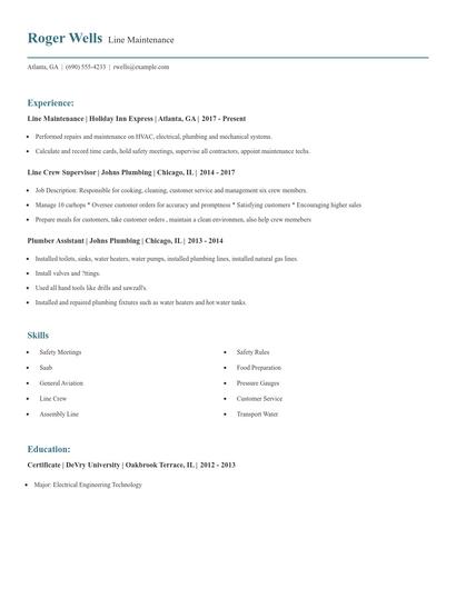 Line Maintenance Resume