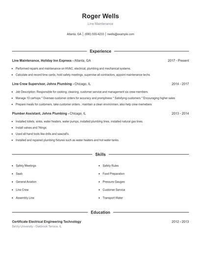 Line Maintenance Resume