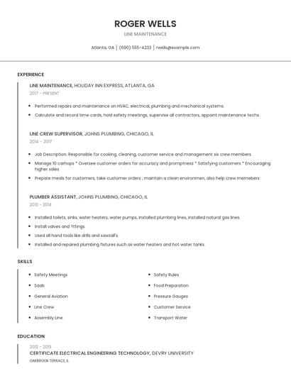 Line Maintenance Resume