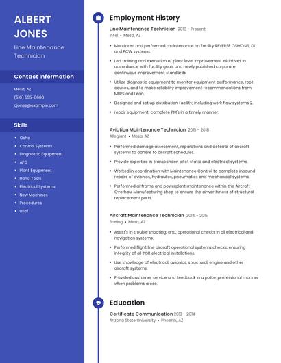 Line Maintenance Technician Resume