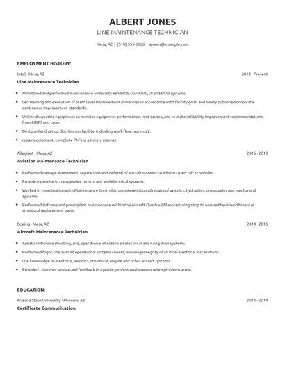 Line Maintenance Technician Resume