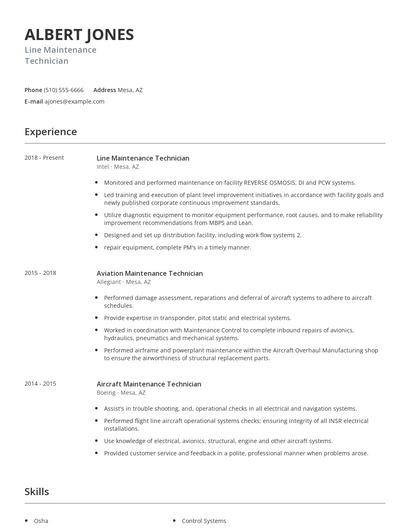 Line Maintenance Technician Resume