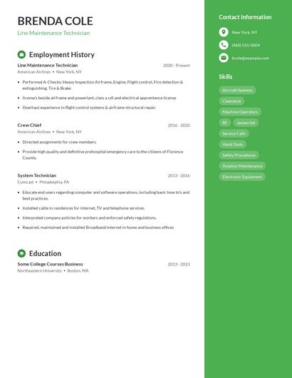 Line Maintenance Technician Resume