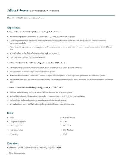 Line Maintenance Technician Resume