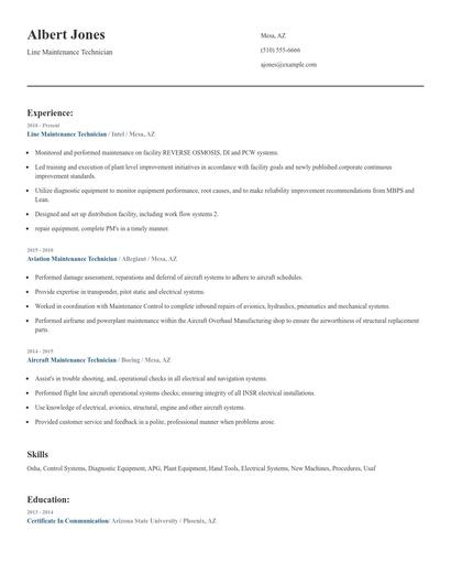 Line Maintenance Technician Resume