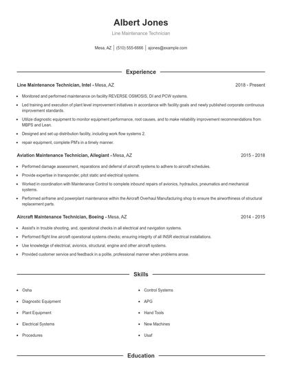 Line Maintenance Technician Resume