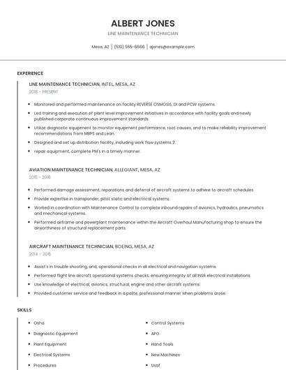 Line Maintenance Technician Resume