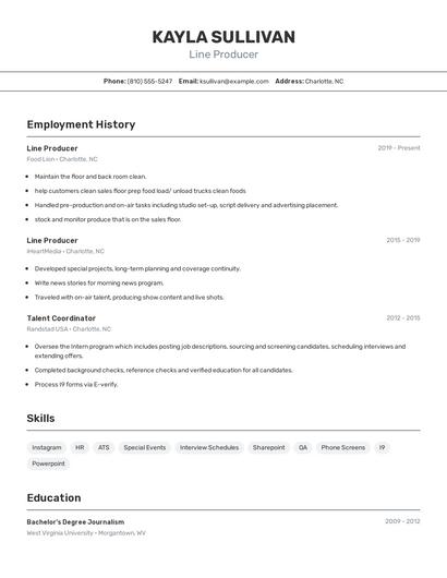 Line Producer Resume