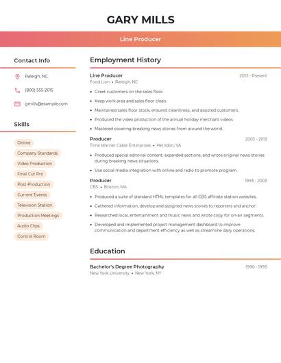 Line Producer Resume