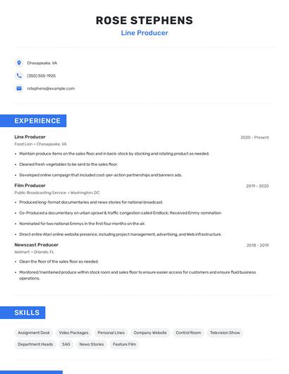 Line Producer Resume
